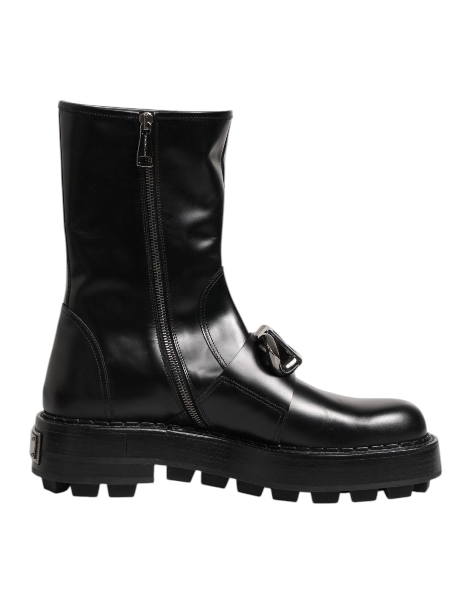 Dolce & Gabbana Black Logo Plaque Mid Calf Biker Boots Shoes – EU44/US11 par Dolce & Gabbana | Disponible sur Sandy Store ByNet