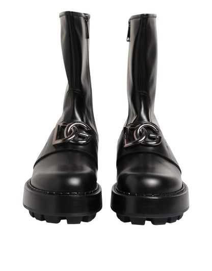 Dolce & Gabbana Black Logo Plaque Mid Calf Biker Boots Shoes – EU44/US11 par Dolce & Gabbana | Disponible sur Sandy Store ByNet
