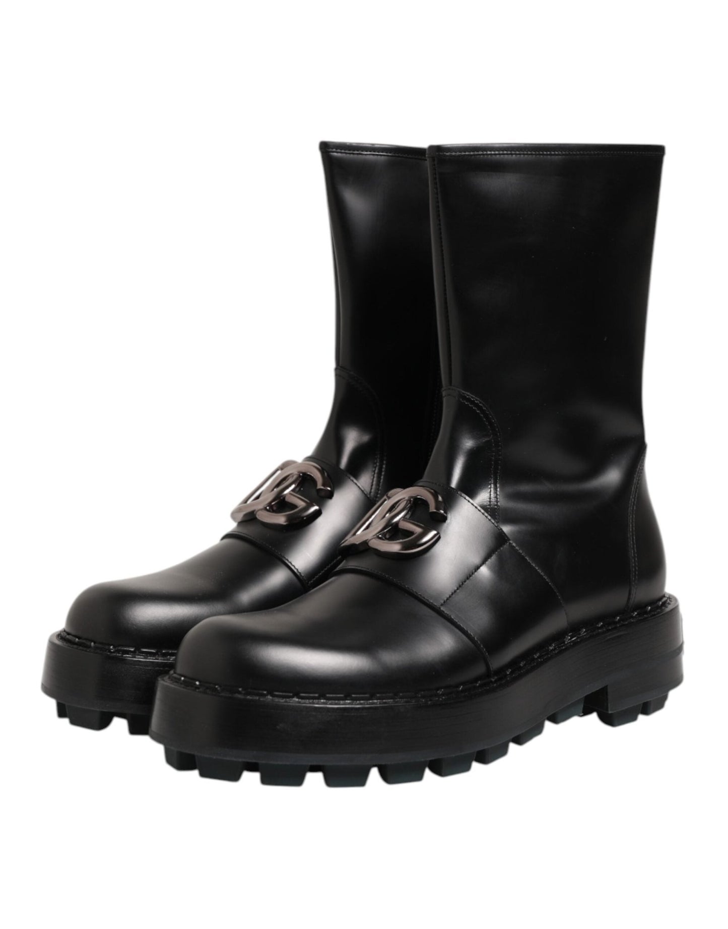 Dolce & Gabbana Black Logo Plaque Mid Calf Biker Boots Shoes – EU44/US11 par Dolce & Gabbana | Disponible sur Sandy Store ByNet