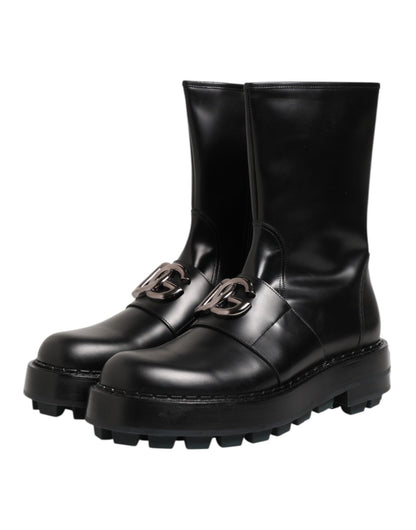Dolce & Gabbana Black Logo Plaque Mid Calf Biker Boots Shoes – EU44/US11 par Dolce & Gabbana | Disponible sur Sandy Store ByNet