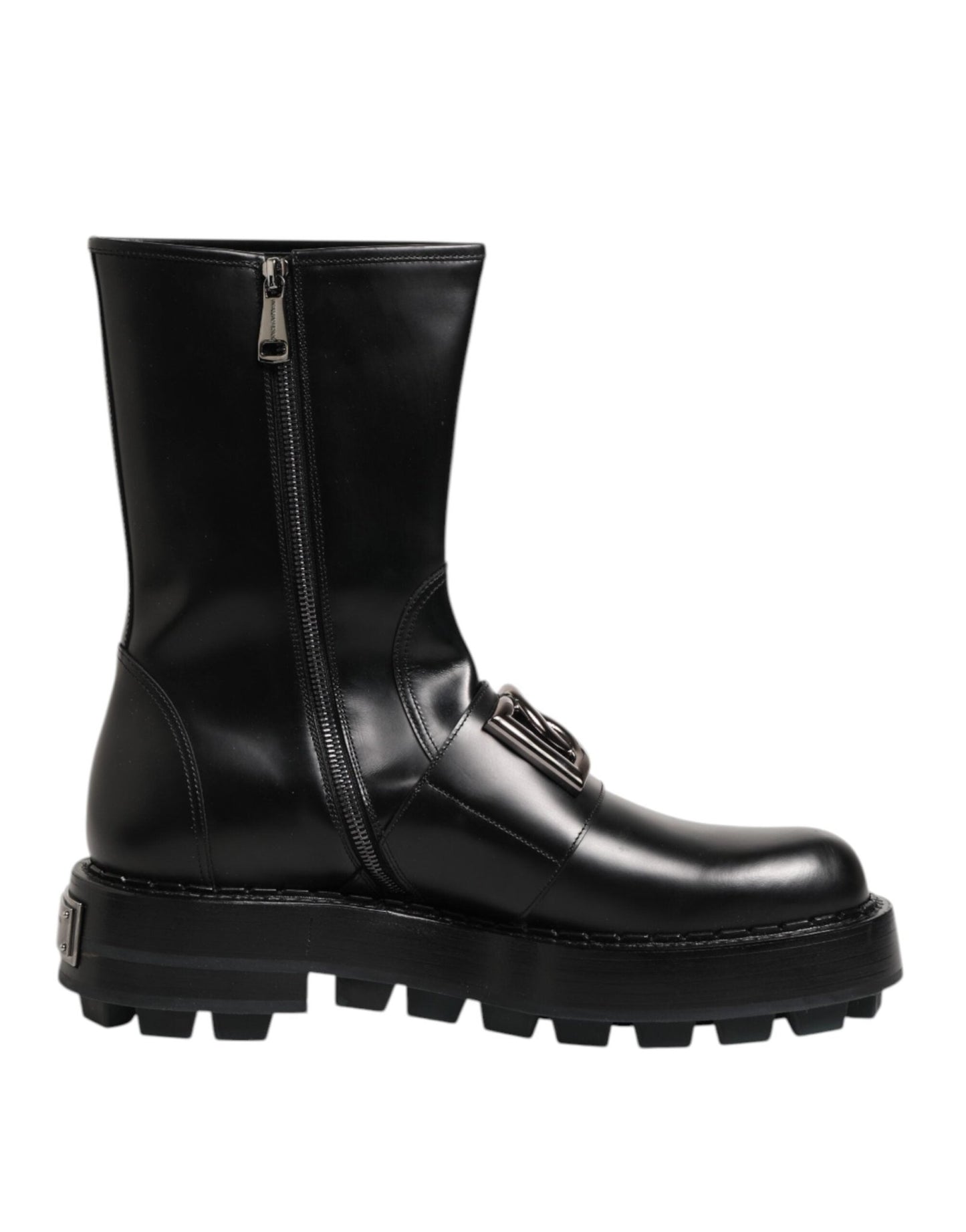 Dolce & Gabbana Black Logo Plaque Mid Calf Biker Boots Shoes – EU44/US11 par Dolce & Gabbana | Disponible sur Sandy Store ByNet