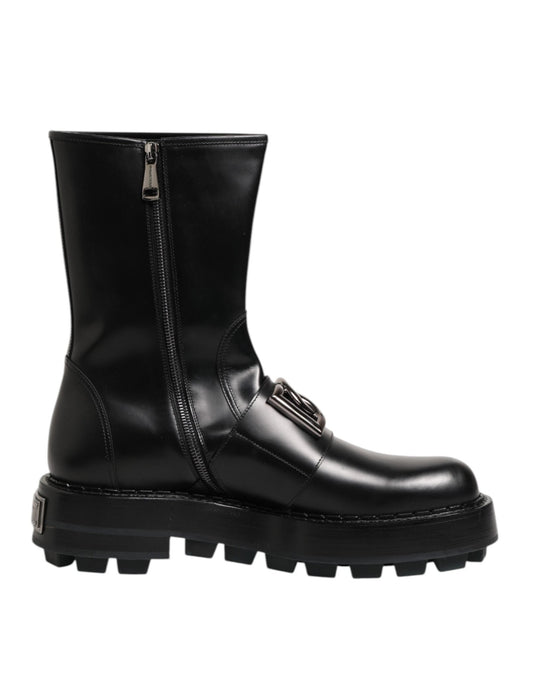 Dolce & Gabbana Black Logo Plaque Mid Calf Biker Boots Shoes – EU44/US11 par Dolce & Gabbana | Disponible sur Sandy Store ByNet