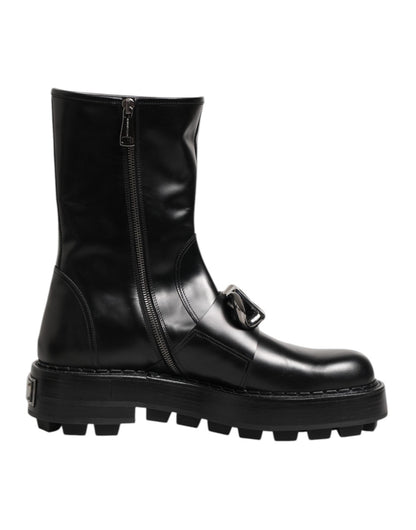 Dolce & Gabbana Black Logo Plaque Mid Calf Biker Boots Shoes – EU44/US11 par Dolce & Gabbana | Disponible sur Sandy Store ByNet