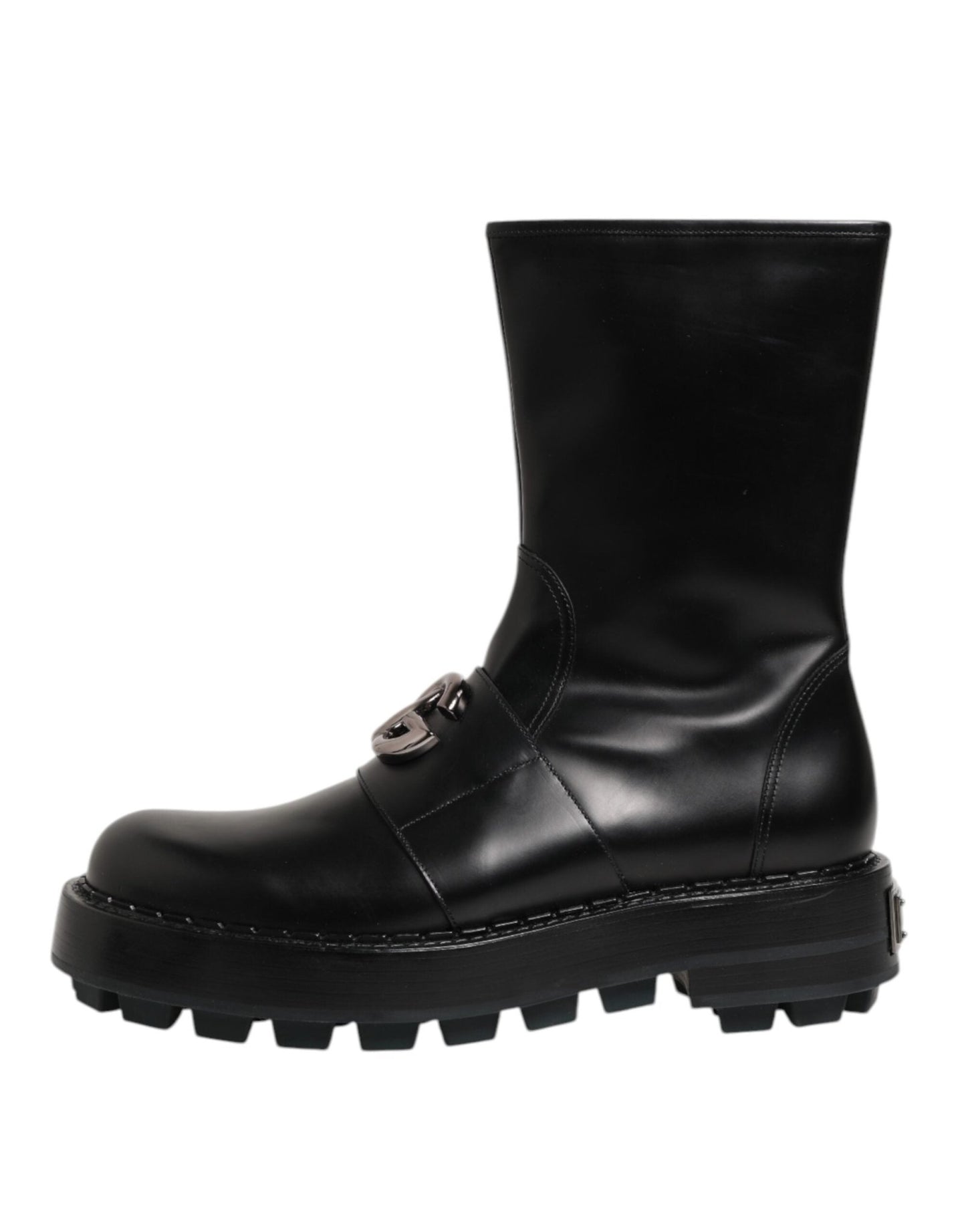 Dolce & Gabbana Black Logo Plaque Mid Calf Biker Boots Shoes – EU44/US11 par Dolce & Gabbana | Disponible sur Sandy Store ByNet