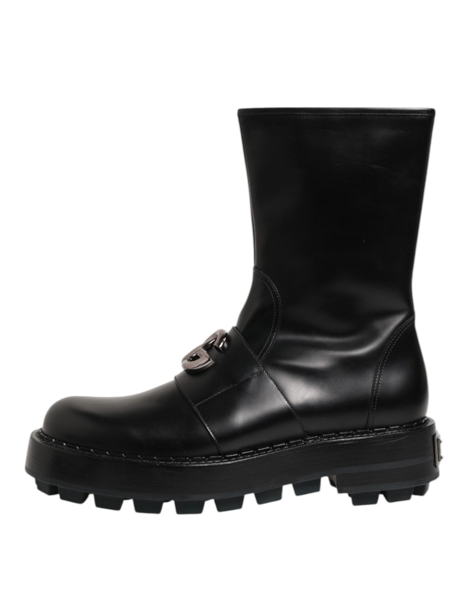 Dolce & Gabbana Black Logo Plaque Mid Calf Biker Boots Shoes – EU44/US11 par Dolce & Gabbana | Disponible sur Sandy Store ByNet