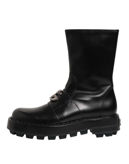 Dolce & Gabbana Black Logo Plaque Mid Calf Biker Boots Shoes – EU44/US11 par Dolce & Gabbana | Disponible sur Sandy Store ByNet