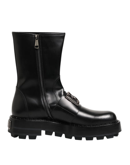 Dolce & Gabbana Black Logo Plaque Mid Calf Biker Boots Shoes – EU44/US11 par Dolce & Gabbana | Disponible sur Sandy Store ByNet