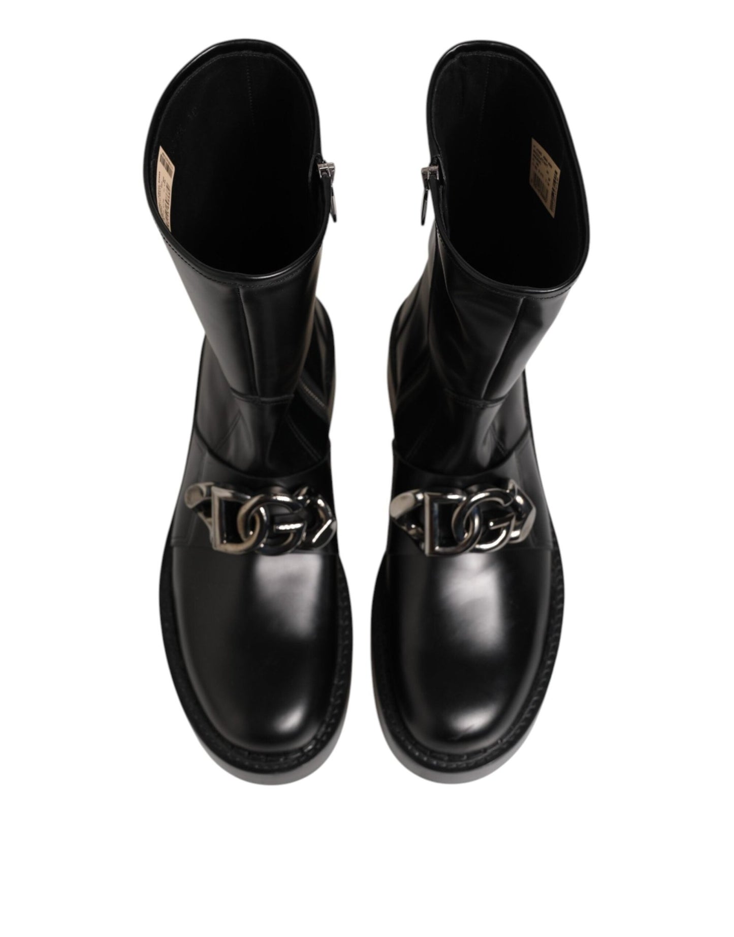 Dolce & Gabbana Black Logo Plaque Mid Calf Biker Boots Shoes – EU44/US11 par Dolce & Gabbana | Disponible sur Sandy Store ByNet