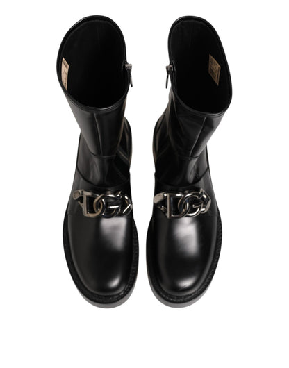 Dolce & Gabbana Black Logo Plaque Mid Calf Biker Boots Shoes – EU44/US11 par Dolce & Gabbana | Disponible sur Sandy Store ByNet