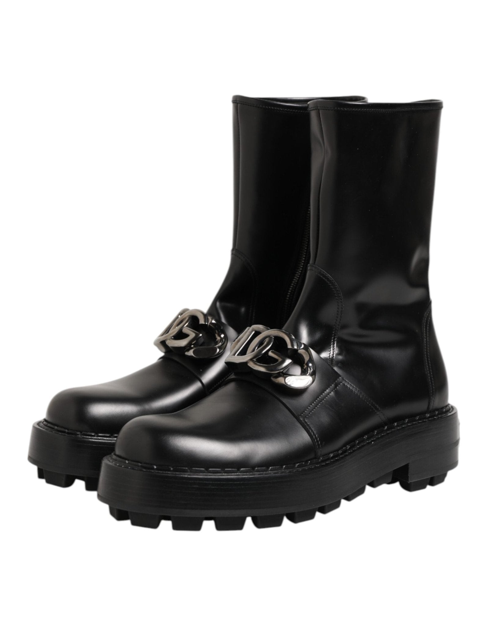 Dolce & Gabbana Black Logo Plaque Mid Calf Biker Boots Shoes – EU44/US11 par Dolce & Gabbana | Disponible sur Sandy Store ByNet