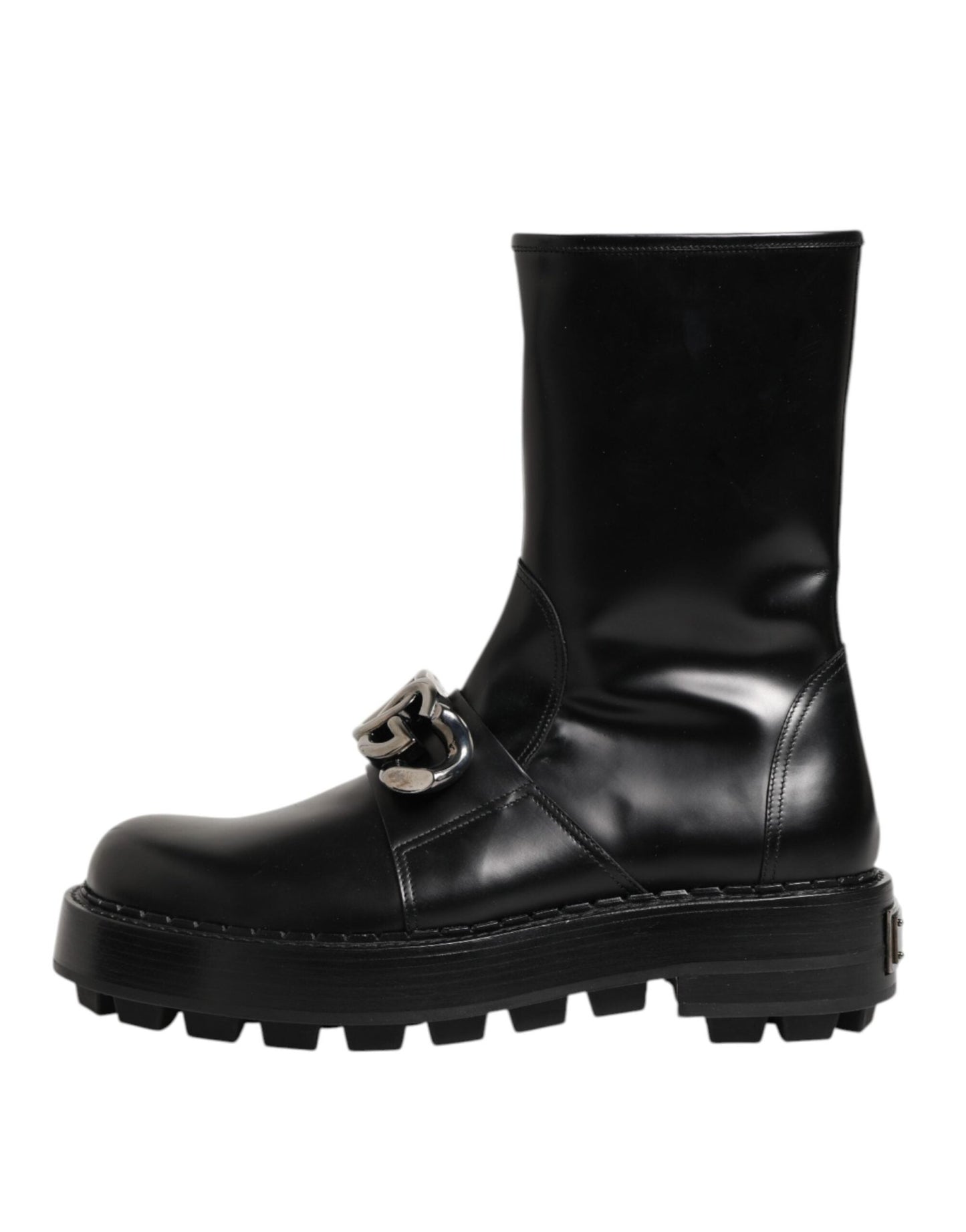 Dolce & Gabbana Black Logo Plaque Mid Calf Biker Boots Shoes – EU44/US11 par Dolce & Gabbana | Disponible sur Sandy Store ByNet