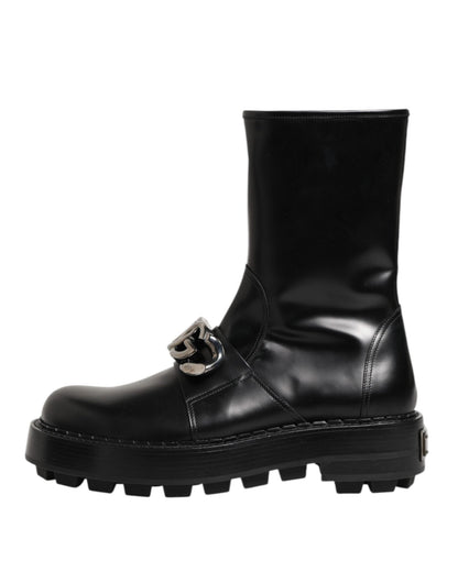 Dolce & Gabbana Black Logo Plaque Mid Calf Biker Boots Shoes – EU44/US11 par Dolce & Gabbana | Disponible sur Sandy Store ByNet