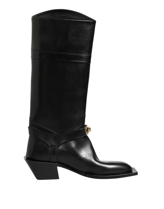 Dolce & Gabbana Black Logo Plaque Over The Calf Boot Shoes – EU44/US11 par Dolce & Gabbana | Disponible sur Sandy Store ByNet