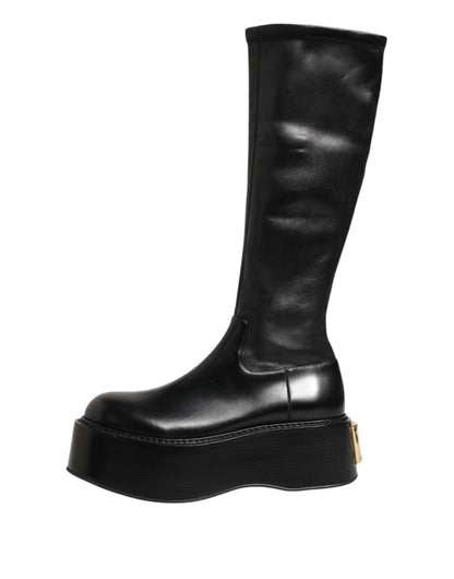 Dolce & Gabbana Black Logo Plaque Over The Calf Boots Shoes – EU44/US11 par Dolce & Gabbana | Disponible sur Sandy Store ByNet