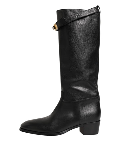 Dolce & Gabbana Black Logo Plaque Over The Calf Boots Shoes – EU44/US11 par Dolce & Gabbana | Disponible sur Sandy Store ByNet