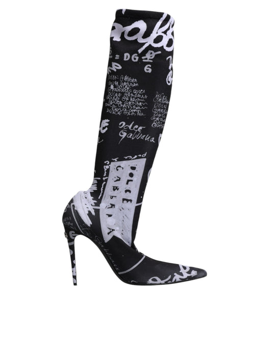 Dolce & Gabbana Black Logo Stretch Heels High Boots Shoes - Sandy Store ByNet