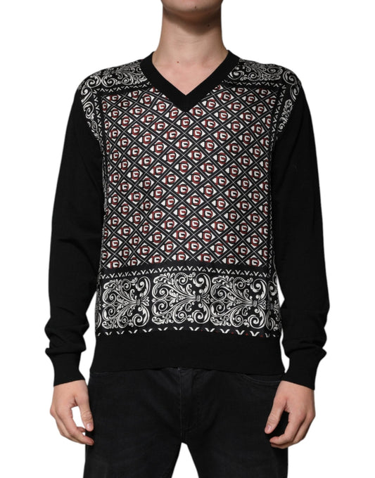 Dolce & Gabbana Black Logo Wool V - neck Pullover Sweater - Sandy Store ByNet