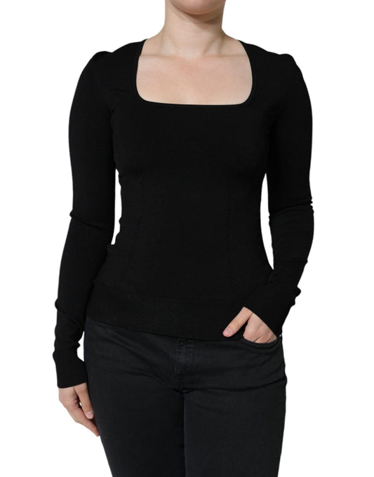 Dolce & Gabbana Black Long Sleeves Blouse Square Neck Top – IT40|S par Dolce & Gabbana | Disponible sur Sandy Store ByNet