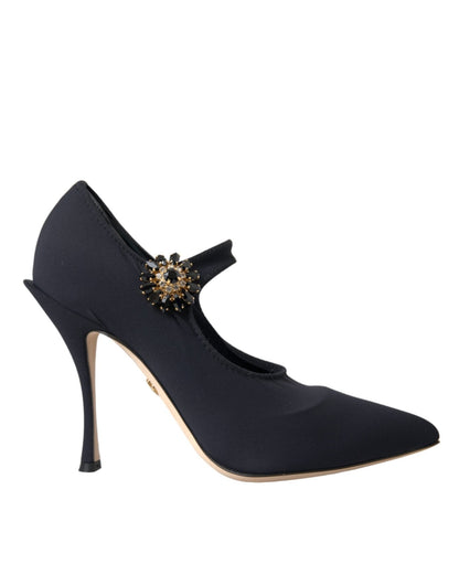 Dolce & Gabbana Black Mary Jane Jersey Crystal Pumps Shoes - Sandy Store ByNet