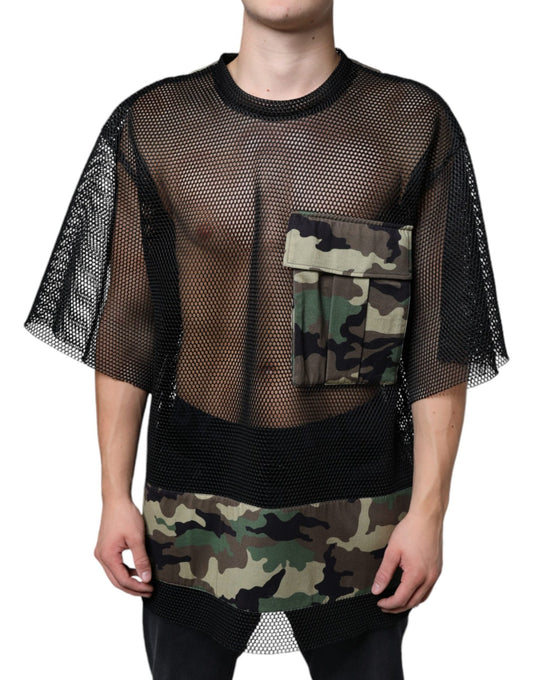 Dolce & Gabbana Black Mesh Camouflage Short Sleeves T-shirt – IT52 | XL par Dolce & Gabbana | Disponible sur Sandy Store ByNet