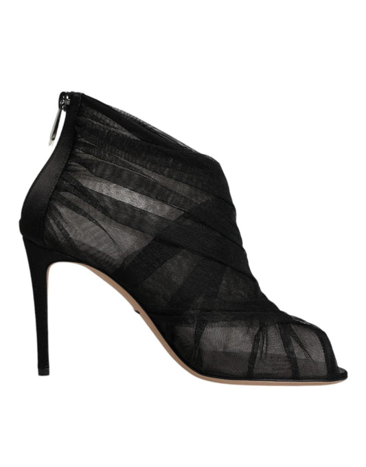 Dolce & Gabbana Black Mesh Stiletto Heels Ankle Boots Shoes - Sandy Store ByNet