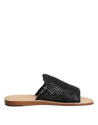 Dolce & Gabbana Black Monochrome Braided Raffia Slides Shoes – EU40/US7 par Dolce & Gabbana | Disponible sur Sandy Store ByNet