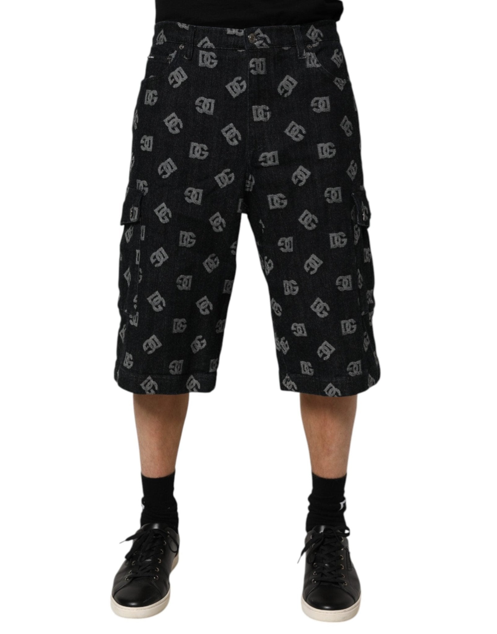 Dolce & Gabbana Black Monogram Denim Cargo Men Bermuda Short – IT48 | M par Dolce & Gabbana | Disponible sur Sandy Store ByNet