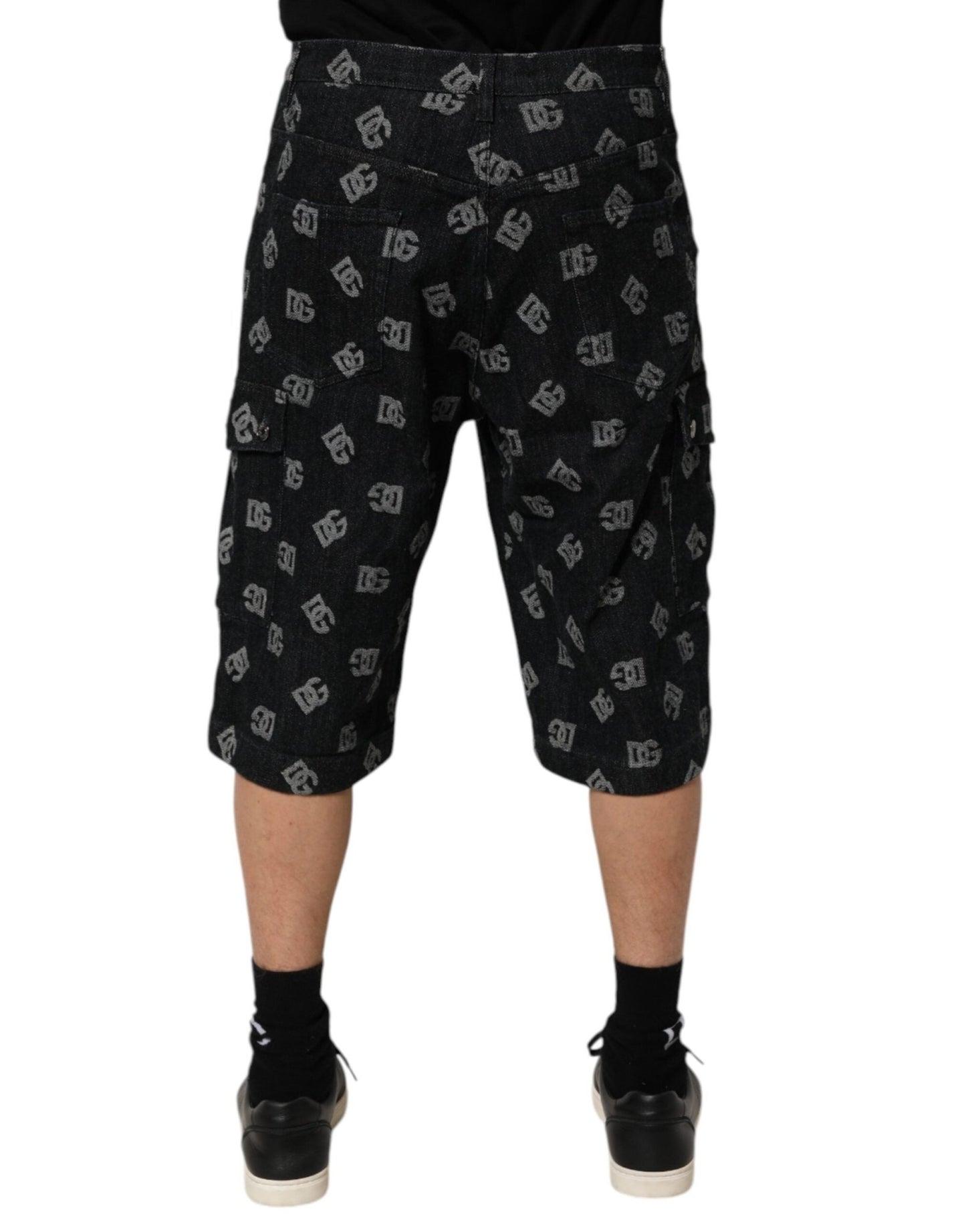 Dolce & Gabbana Black Monogram Denim Cargo Men Bermuda Short – IT48 | M par Dolce & Gabbana | Disponible sur Sandy Store ByNet