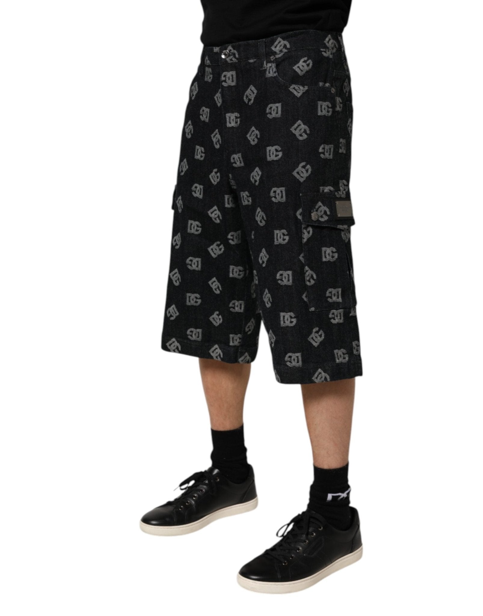Dolce & Gabbana Black Monogram Denim Cargo Men Bermuda Short – IT48 | M par Dolce & Gabbana | Disponible sur Sandy Store ByNet