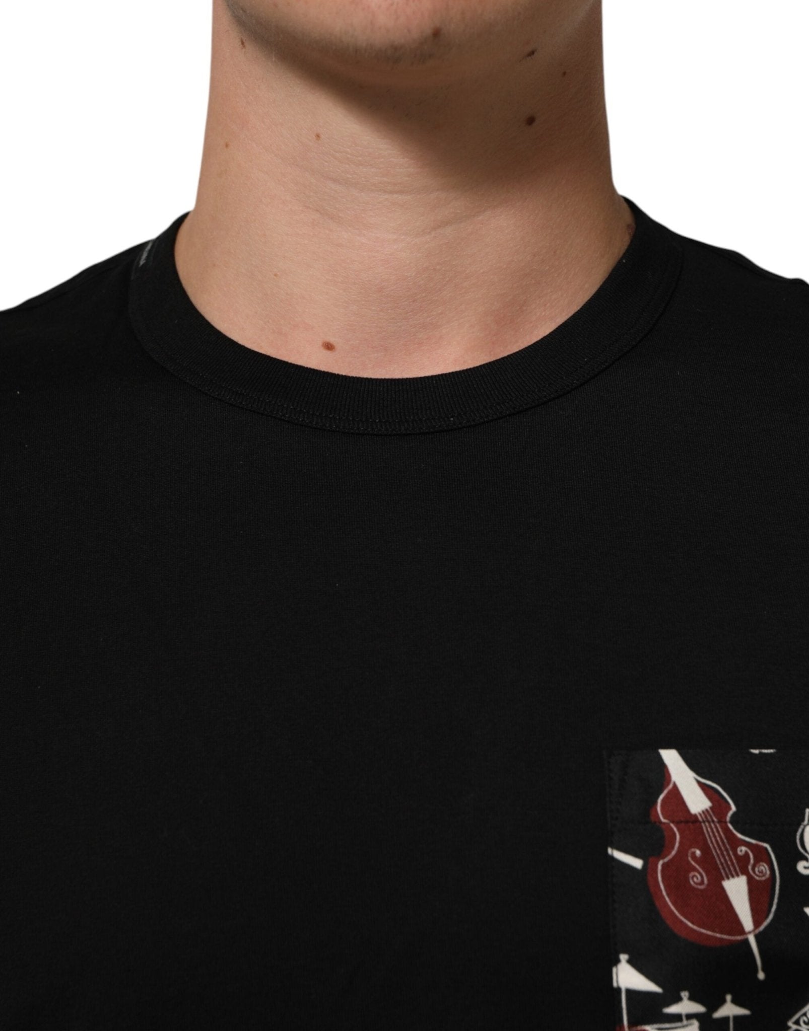 Dolce & Gabbana Black Musical Print Cotton Crew Neck T-shirt – IT52 | XL par Dolce & Gabbana | Disponible sur Sandy Store ByNet