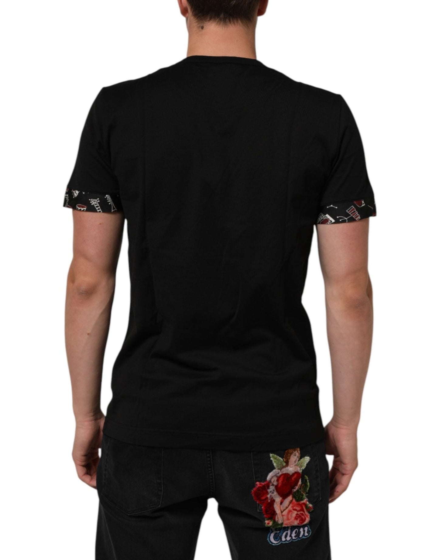 Dolce & Gabbana Black Musical Print Cotton Crew Neck T-shirt – IT52 | XL par Dolce & Gabbana | Disponible sur Sandy Store ByNet