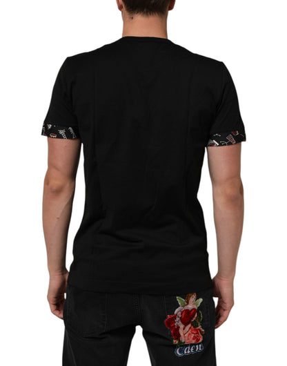 Dolce & Gabbana Black Musical Print Cotton Crew Neck T-shirt – IT52 | XL par Dolce & Gabbana | Disponible sur Sandy Store ByNet