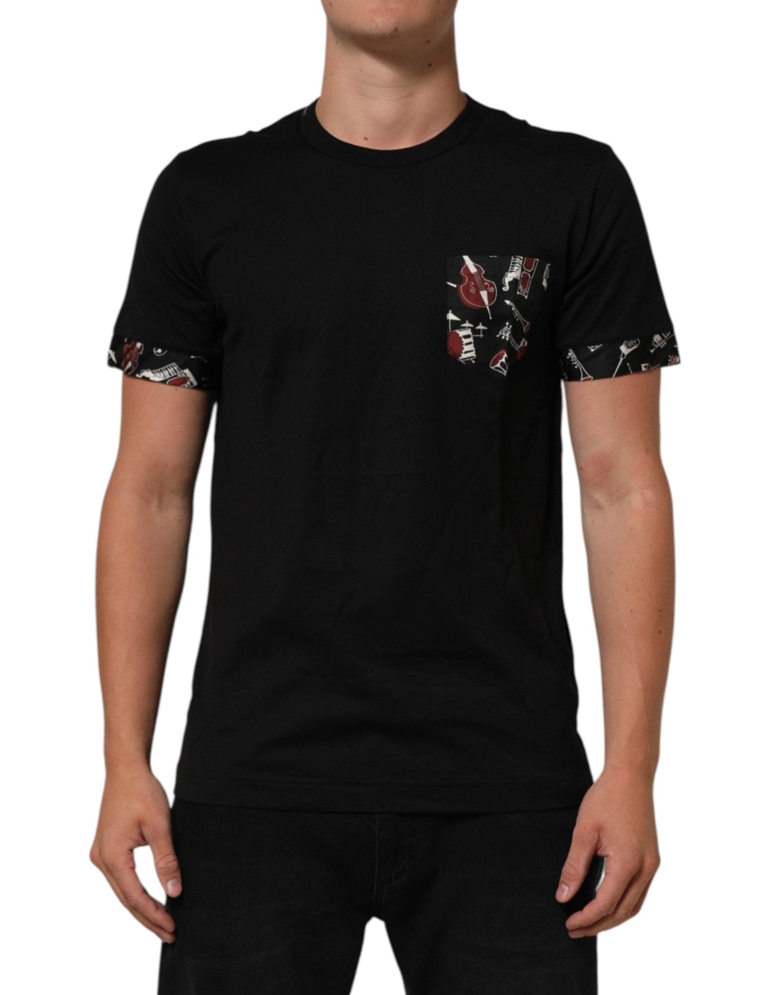 Dolce & Gabbana Black Musical Print Cotton Crew Neck T-shirt – IT52 | XL par Dolce & Gabbana | Disponible sur Sandy Store ByNet
