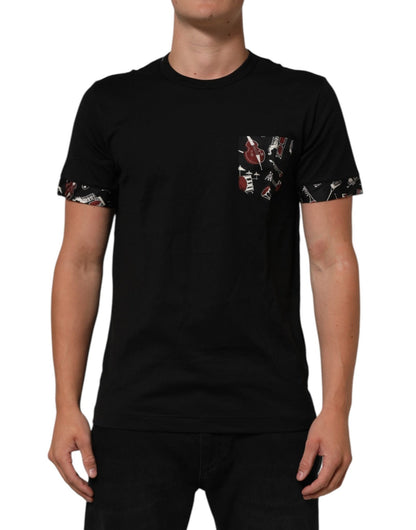 Dolce & Gabbana Black Musical Print Cotton Crew Neck T-shirt – IT52 | XL par Dolce & Gabbana | Disponible sur Sandy Store ByNet