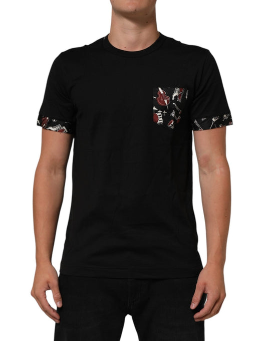 Dolce & Gabbana Black Musical Print Cotton Crew Neck T-shirt – IT52 | XL par Dolce & Gabbana | Disponible sur Sandy Store ByNet
