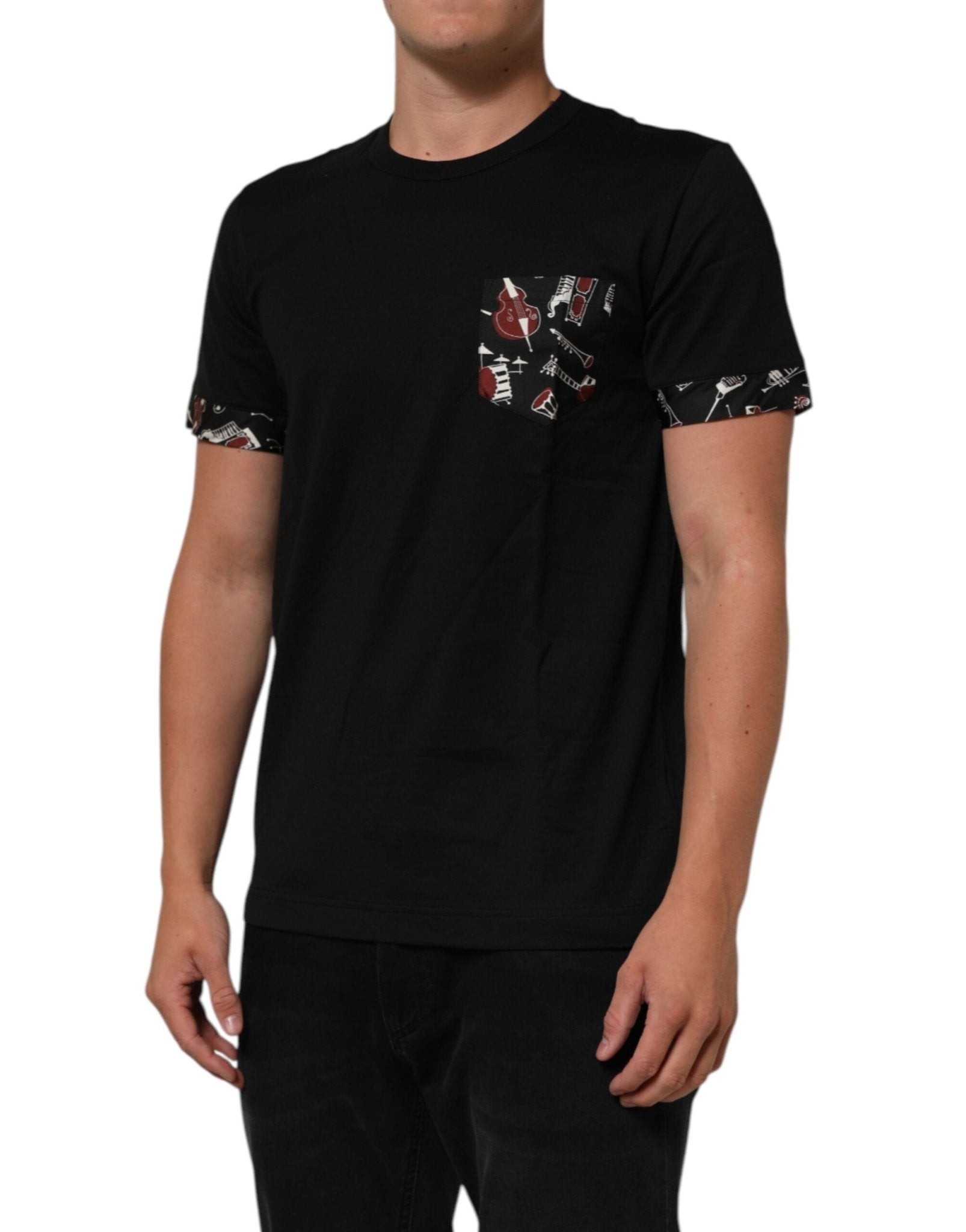 Dolce & Gabbana Black Musical Print Cotton Crew Neck T-shirt – IT52 | XL par Dolce & Gabbana | Disponible sur Sandy Store ByNet