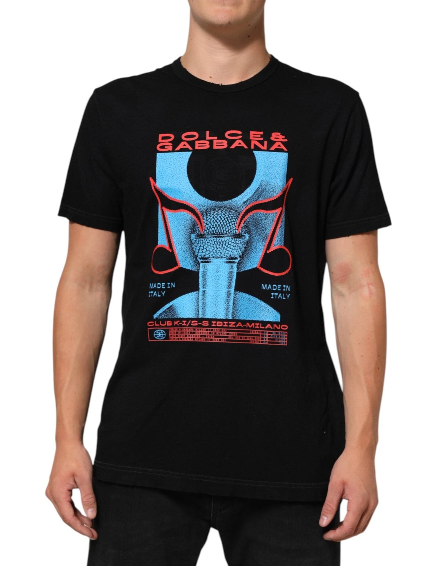 Dolce & Gabbana Black Musical Print Cotton Crew Neck T-shirt – IT54 | XL par Dolce & Gabbana | Disponible sur Sandy Store ByNet