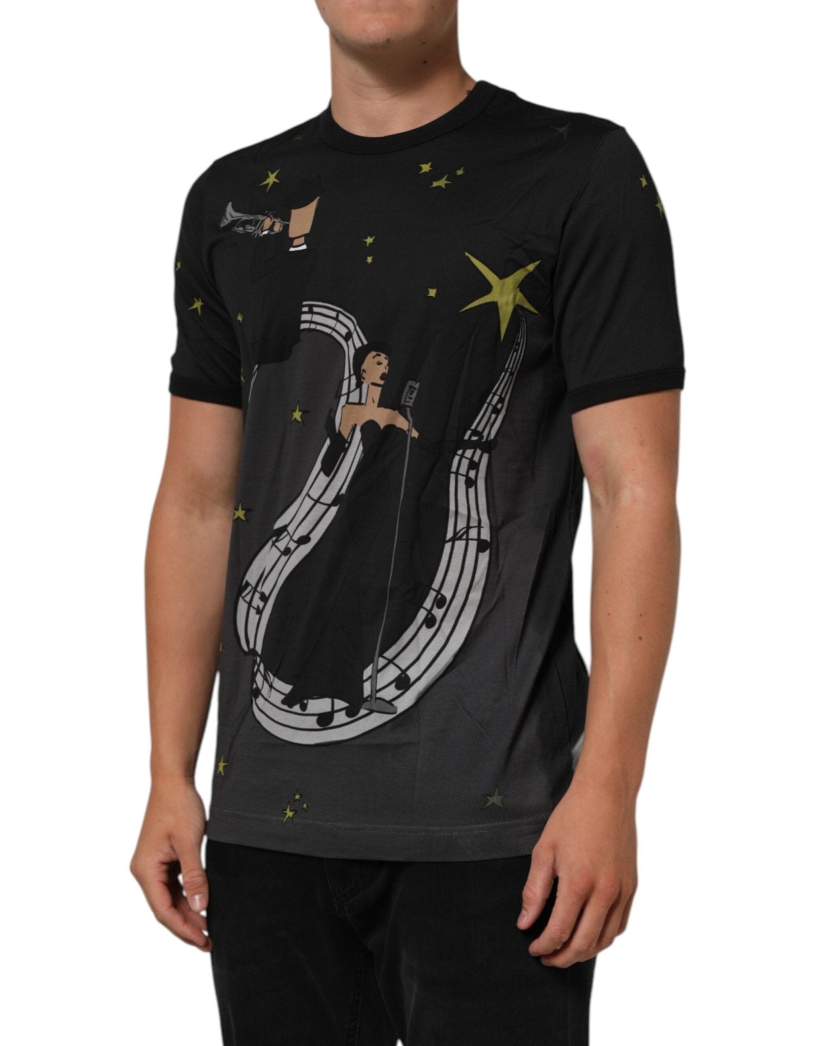 Dolce & Gabbana Black Musical Print Cotton Crew Neck T-shirt – IT54 | XL par Dolce & Gabbana | Disponible sur Sandy Store ByNet