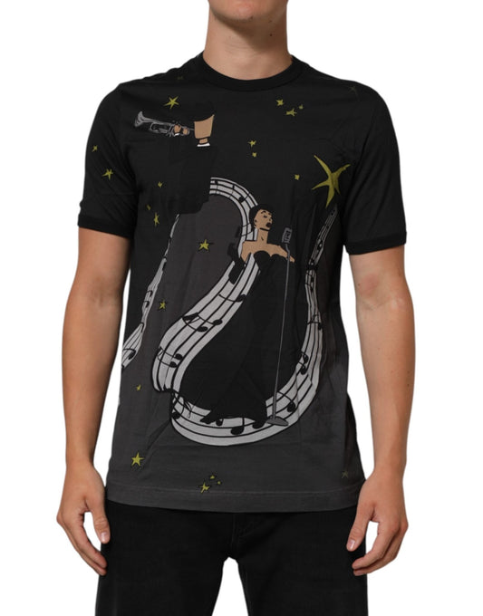 Dolce & Gabbana Black Musical Print Cotton Crew Neck T-shirt – IT54 | XL par Dolce & Gabbana | Disponible sur Sandy Store ByNet