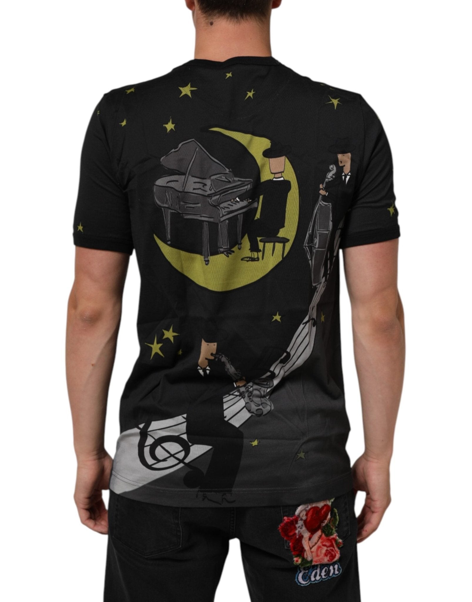 Dolce & Gabbana Black Musical Print Cotton Crew Neck T-shirt – IT54 | XL par Dolce & Gabbana | Disponible sur Sandy Store ByNet