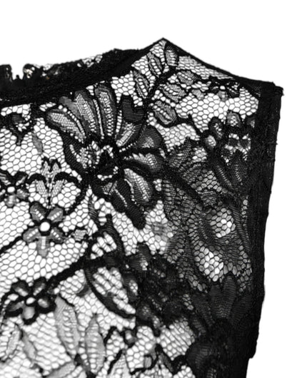 Dolce & Gabbana Black Nylon Floral Lace Sleeveless Crop Top - Sandy Store ByNet