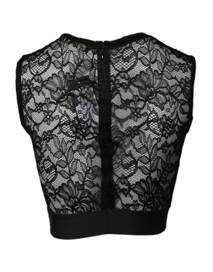 Dolce & Gabbana Black Nylon Floral Lace Sleeveless Crop Top - Sandy Store ByNet