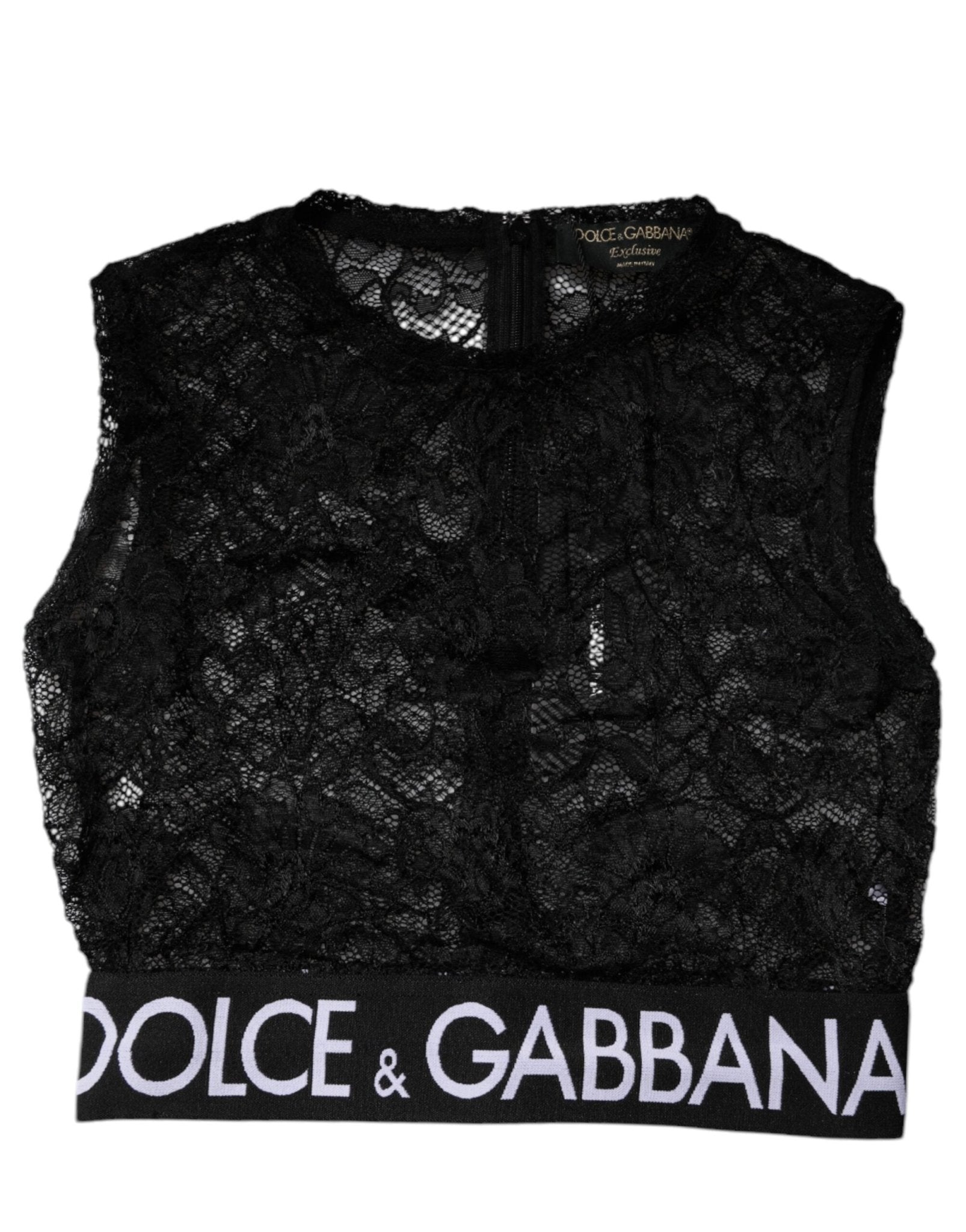 Dolce & Gabbana Black Nylon Floral Lace Sleeveless Crop Top - Sandy Store ByNet