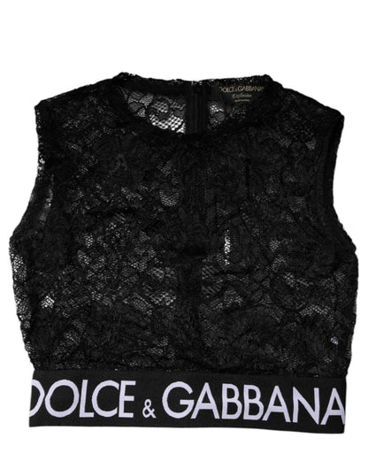 Dolce & Gabbana Black Nylon Floral Lace Sleeveless Crop Top - Sandy Store ByNet