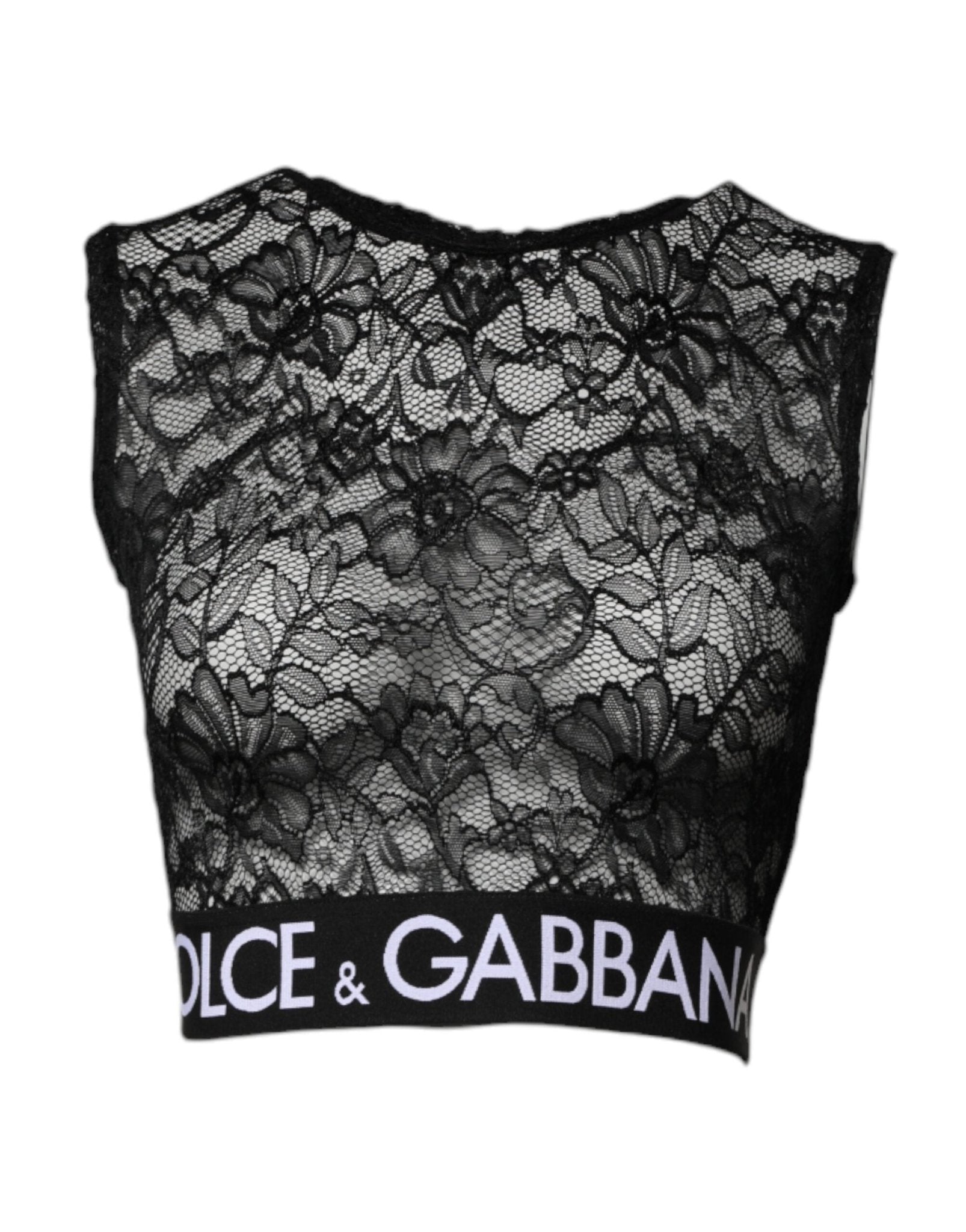 Dolce & Gabbana Black Nylon Floral Lace Sleeveless Crop Top - Sandy Store ByNet