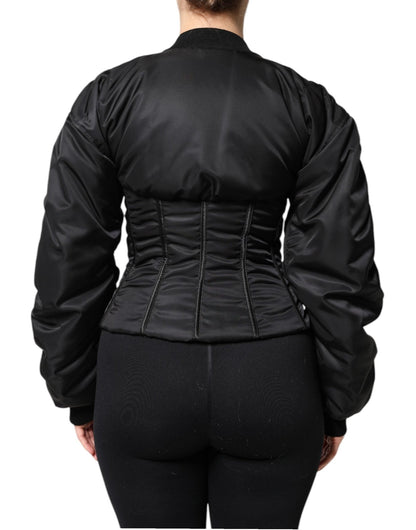 Dolce & Gabbana Black Nylon Full Zip Bustier Corset Jacket - Sandy Store ByNet