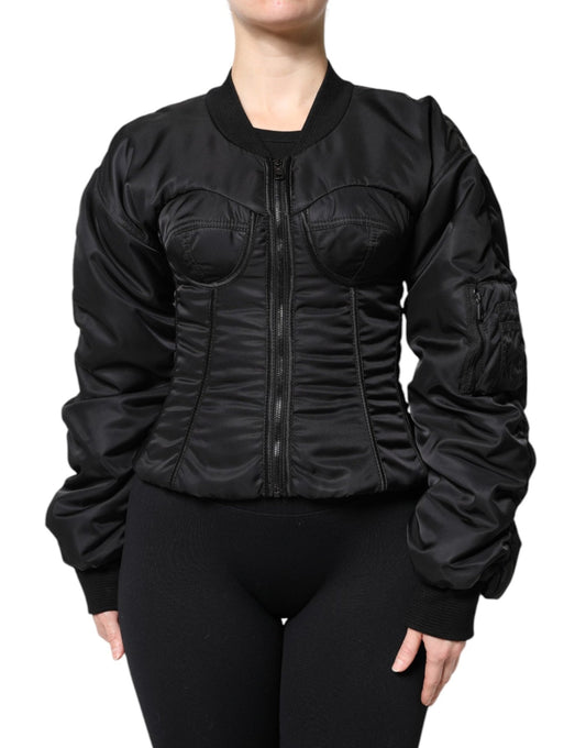 Dolce & Gabbana Black Nylon Full Zip Bustier Corset Jacket - Sandy Store ByNet