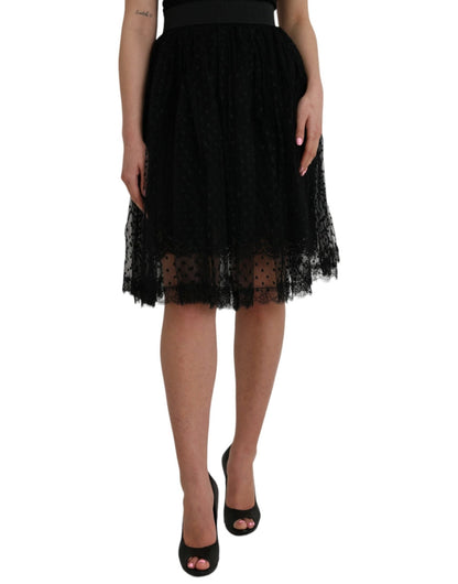 Dolce & Gabbana Black Nylon Lace Trim High Waist A - line Skirt – IT46|XL par Dolce & Gabbana | Disponible sur Sandy Store ByNet