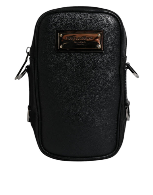 Dolce & Gabbana Black Nylon Leather Logo Plaque Crossbody Sling Bag - Sandy Store ByNet