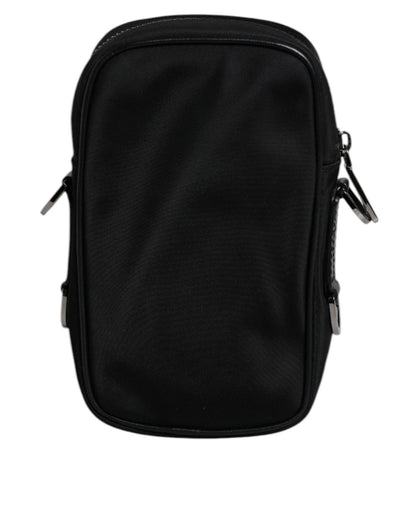 Dolce & Gabbana Black Nylon Leather Logo Plaque Crossbody Sling Bag - Sandy Store ByNet